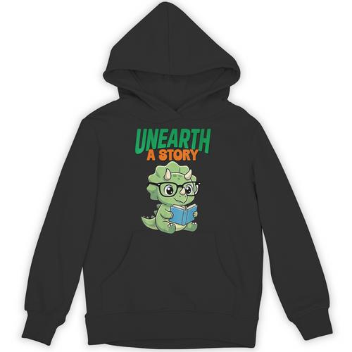 Women's Unearth a Story Summer Reading 2026 Triceratops Dino Book Unisex Hoodie - Bookorys