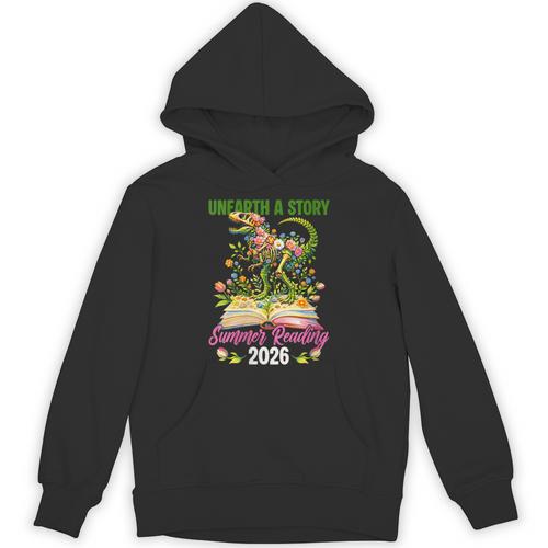 Women's Unearth A Story T Rex Reading Book Floral Summer Reading Unisex Hoodie - Bookorys