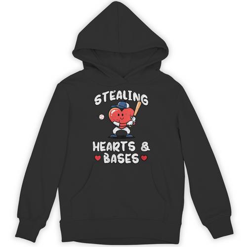 Women's Valentines Day Baseball Stealing Hearts Bases Boys Kids Men Unisex Hoodie - Sportilla