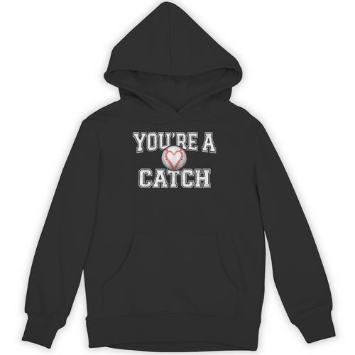 You'Re A Catch Baseball Pun Heart Kids Boys Valentines Unisex Hoodie - Sportilla