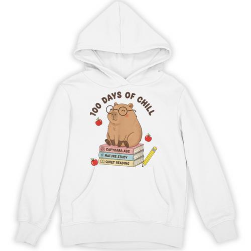 100 Days Of Chill Cute Capybara School Book Lover Unisex Hoodie - Bookorys