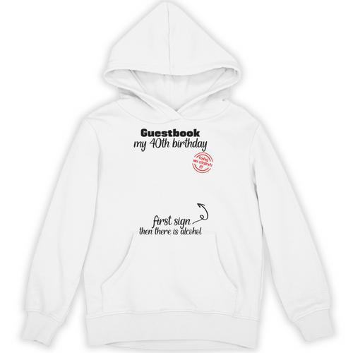 40th Birthday Man Woman Guest Book Party Round Birthday Unisex Hoodie - Bookorys