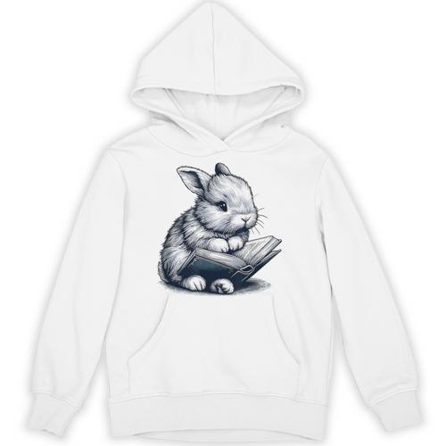 Adorable Reading Bunny Drawing For Book Lovers Philossophers Unisex Hoodie - Bookorys AU