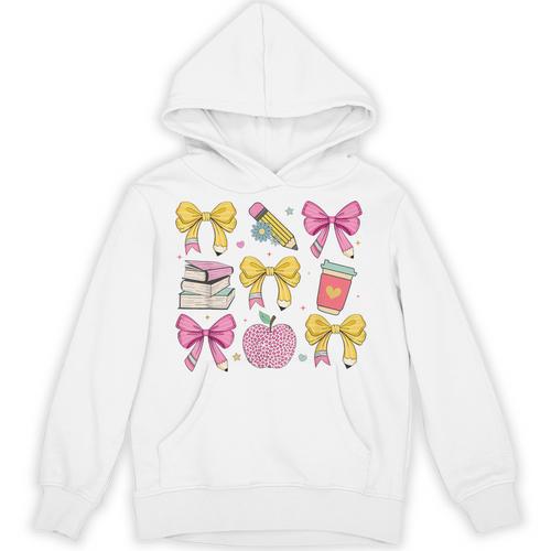 Apple Coquette Bow Books First Day Of School Back To School Unisex Hoodie - Bookorys