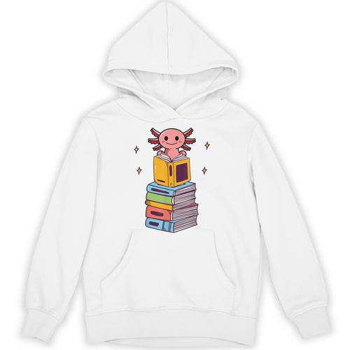 Axolotl Bookworm Girls Cute Book Reading Axolotl Pink Unisex Hoodie - Bookorys DE