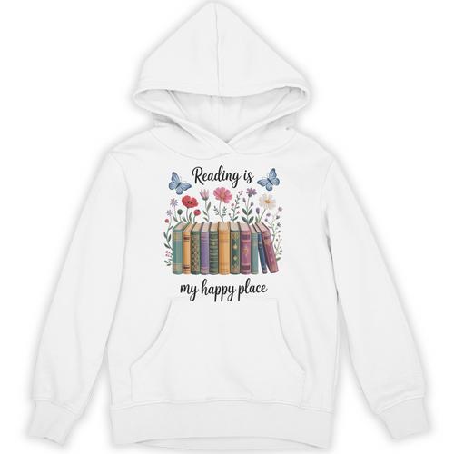 Book Lover Floral Reading Is My Happy Place Unisex Hoodie - Bookorys