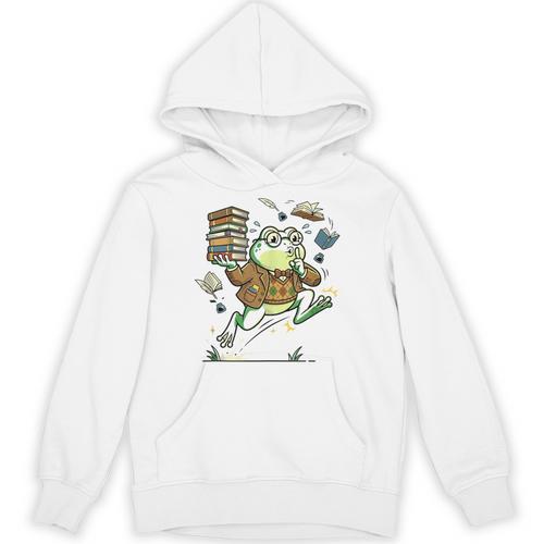 Book Lover Frog Quiet Please Cute Librarian Cartoon Unisex Hoodie - Bookorys CA