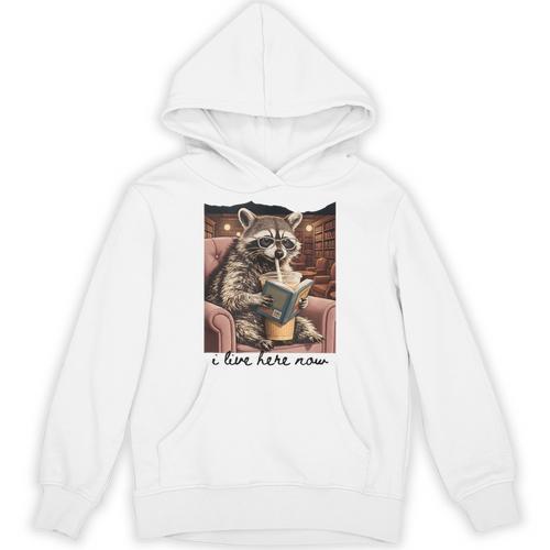 Bookish Mom Raccoon I Live Here Now Library Book Lover Unisex Hoodie - Bookorys