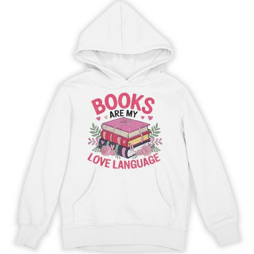 Books Are My Love Language Retro Bookworm Flowers Valentine Unisex Hoodie - Bookorys CA