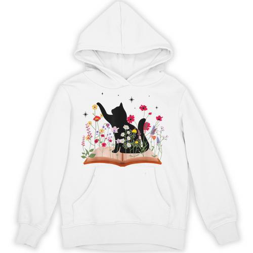 Cat Kitten Wildflower Book Pet Owner Librarian Unisex Hoodie - Bookorys AU