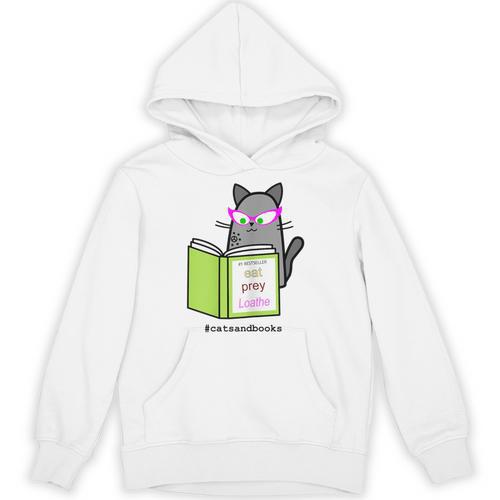 Cats And Books Happiness Cartoon Cat Pun For Women Unisex Hoodie - Bookorys AU