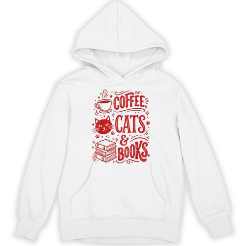 Coffee Cats And Books Lover Reading Unisex Hoodie - Bookorys AU