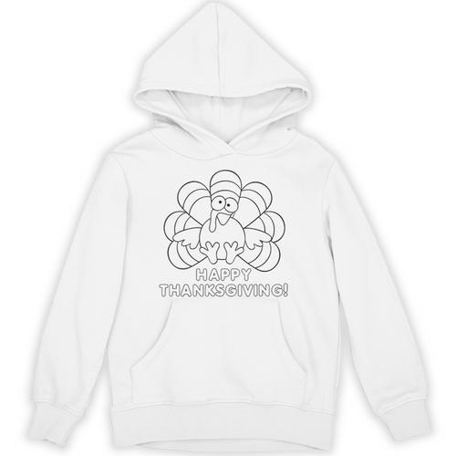 Coloring Book Style Blank Happy Thanksgiving Turkey Unisex Hoodie - Bookorys UK