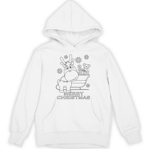 Coloring Book Style Blank Merry Christmas Tree Reindeer Unisex Hoodie - Bookorys