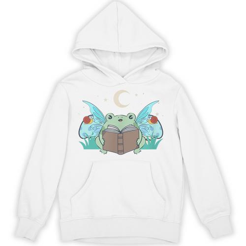 Cottagecore Aesthetic Cute Kawaii Frog Fairy Reading Book Unisex Hoodie - Bookorys CA