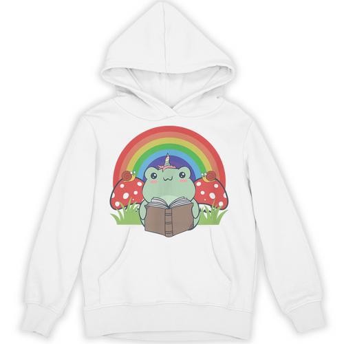 Cottagecore Aesthetic Cute Kawaii Frog Unicorn Reading Book Unisex Hoodie - Bookorys DE