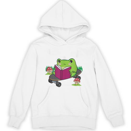 Cottagecore Aesthetic Cute Skateboarding Frog Reading Book Unisex Hoodie - Bookorys DE