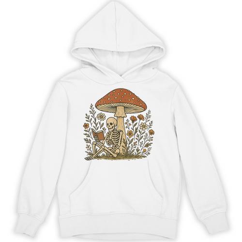 Cottagecore Skeleton Reading Books Floral Mushroom Unisex Hoodie - Bookorys UK