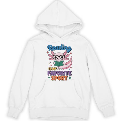 Cute Axolotl Reads Books Reading Is My Favorite Sport Book Unisex Hoodie - Bookorys
