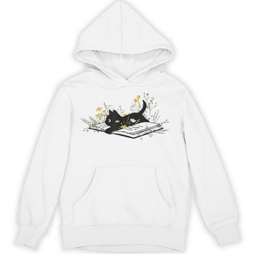 Cute Book Cat Book Lover Floral Teacher Life Women Unisex Hoodie - Bookorys AU
