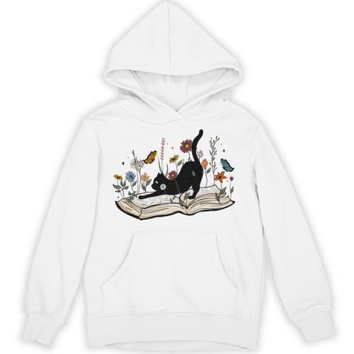Cute Cat Flower Garden Book Kitty Reading Floral Unisex Hoodie - Bookorys AU