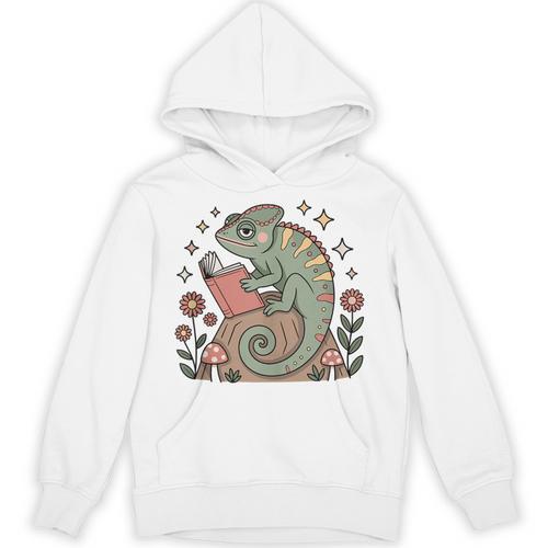 Cute Chameleon Reading Book Cottagecore Aestetic Unisex Hoodie - Bookorys CA