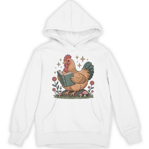 Cute Chicken Reading Book Cottagecore Aestetic Unisex Hoodie - Bookorys AU
