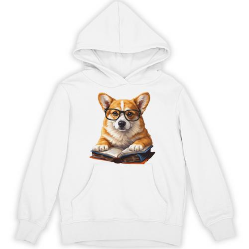 Cute Dog Corgi Reading Book Unisex Hoodie - Bookorys DE