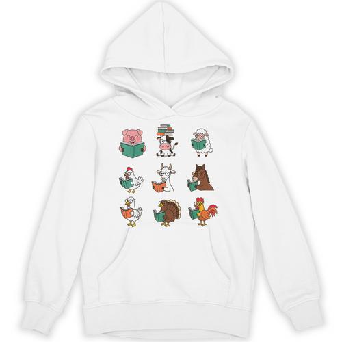 Cute Farm Animals Reading Books Teacher Library Reader Unisex Hoodie - Bookorys AU