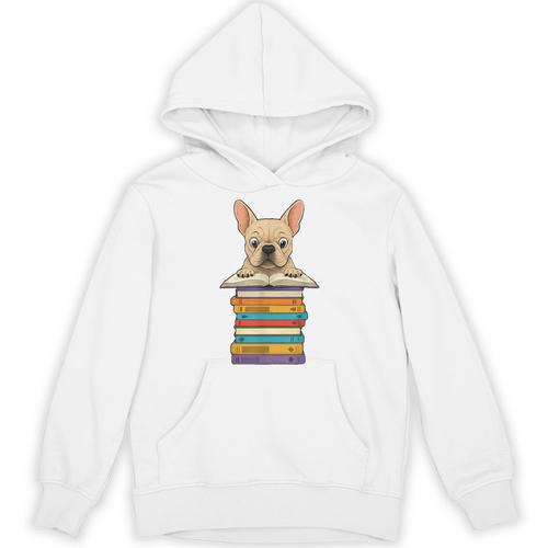 Cute French Bulldog Reading On Pile Of Books Unisex Hoodie - Bookorys