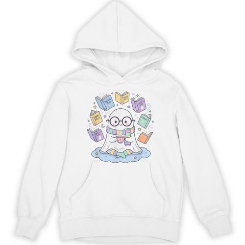Cute Ghost Reading Books Spooky Magical Tales Witchy Unisex Hoodie - Bookorys