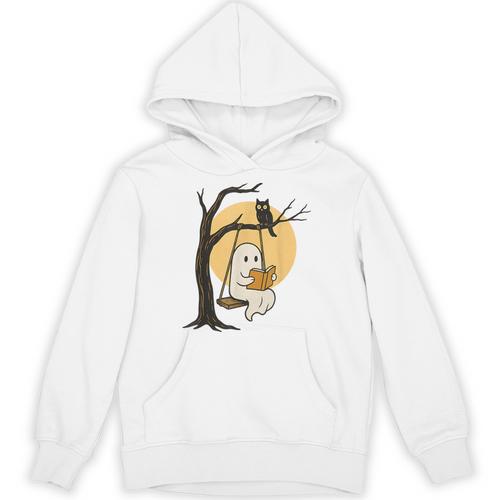 Cute Ghost Reading Halloween Book Lovers Librarians Teachers Unisex Hoodie - Bookorys DE