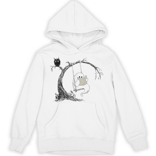 Cute Ghost Swinging Reading Book Halloween Ghost Costume Unisex Hoodie - Bookorys