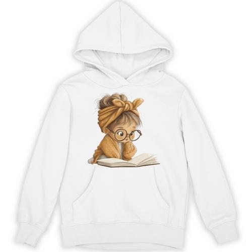 Cute Girl Open Book Reading Book Lover Graphic Round Glasses Unisex Hoodie - Bookorys DE