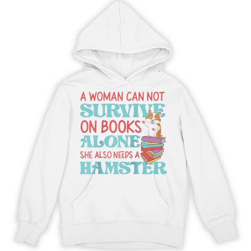 Cute Hamster Reading Book A Woman Can Not Survive On Books Raglan Baseball Tee Unisex Hoodie - Bookorys CA