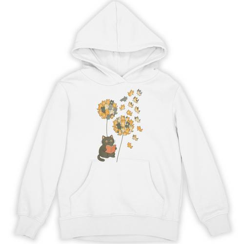Cute Reading Cat With Kitten Dandelion Flowers Book Lover Unisex Hoodie - Bookorys