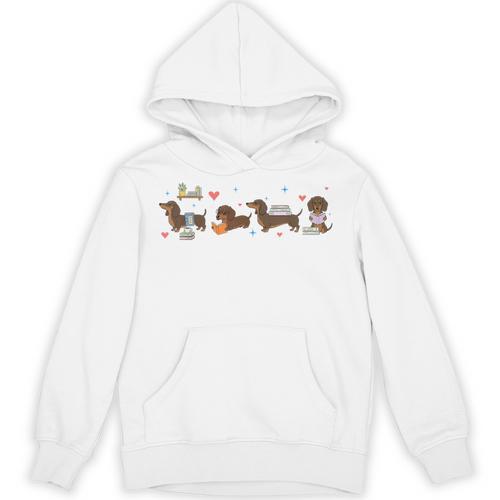 Dachshund Reading Books Cute Dog Lover Bookish Doxie Unisex Hoodie - Bookorys
