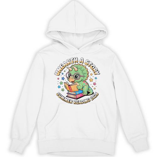 Dino Reading Books Unearth a Story Summer Reading Dinosaur Unisex Hoodie - Bookorys CA