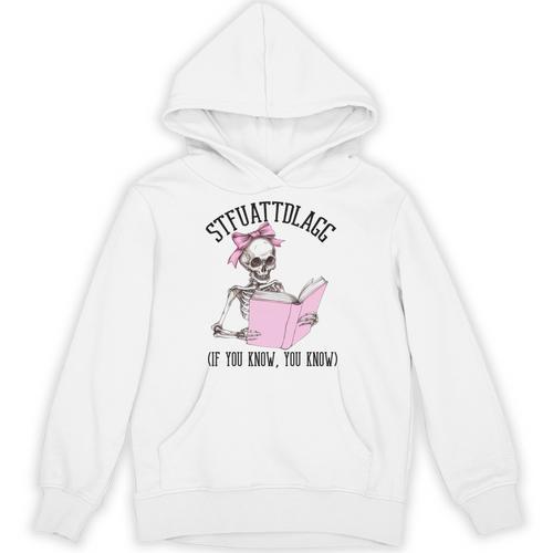 Dirty Romance Skeleton Reading Smut Smutty Book STFUATTDLAGG Comfort Colors Crop Top Unisex Hoodie - Bookorys CA