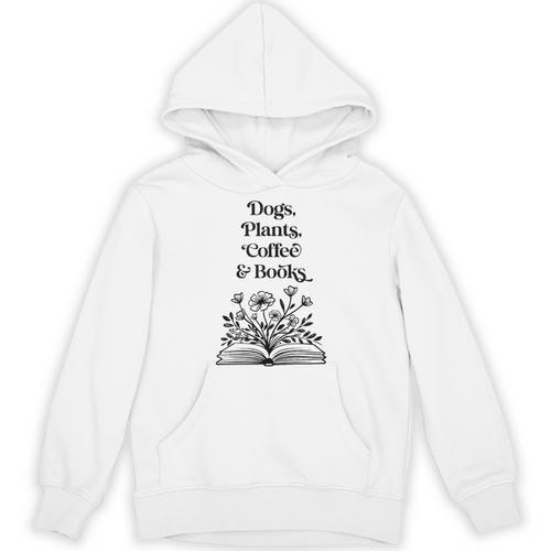 Dogs Plants Coffee Books Book Lover Dog Lover Reading Unisex Hoodie - Bookorys