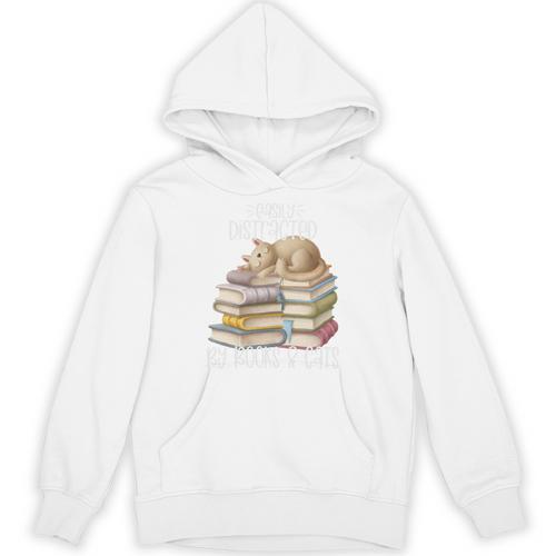 Easily Distracted By Books And Cats Unisex Hoodie - Bookorys AU