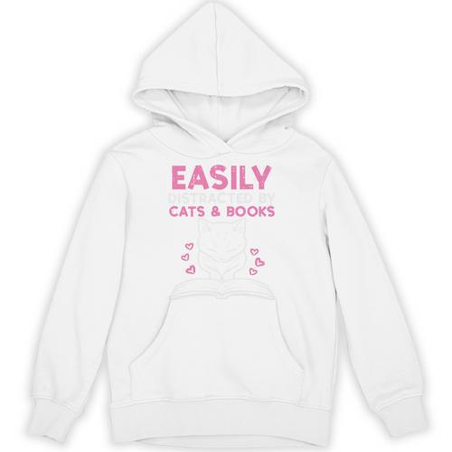 Easily Distracted By Cats Books Bookworm Women Girls Kids Performance Unisex Hoodie - Bookorys AU