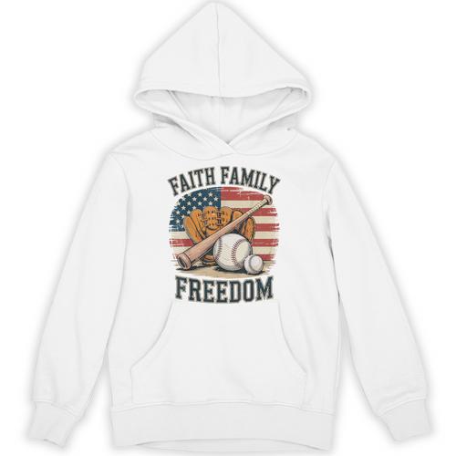 Faith Family Freedom Patriotic Christian Baseball Game Day Unisex Hoodie - Sportilla