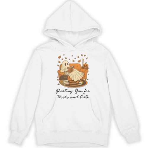 Fall Cat Ghosting You For Book Halloween Ghost Reading Unisex Hoodie - Bookorys CA