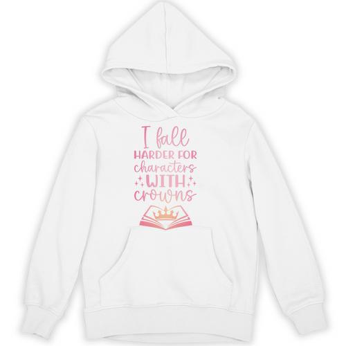 I Fall For The Characters WCrowns Fantasy Book Lover Tee Premium Tri-Blend Unisex Hoodie - Bookorys CA