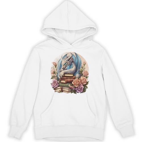 Fantasy Dragon Books Floral Boho Bookworm Unisex Hoodie - Bookorys AU