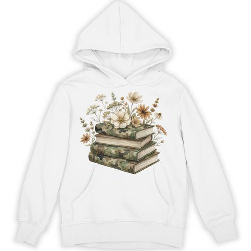 Floral Boho Flowers Books Camo Teacher Wildflowers Reading Unisex Hoodie - Bookorys UK