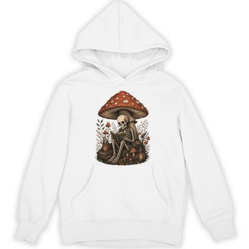 Floral Mushroom Skeleton Reading Books Gothic Humor Unisex Hoodie - Bookorys DE