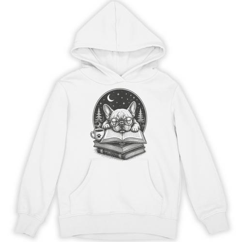 French Bulldog Reading Book Coffee Sky Glasses Unisex Hoodie - Bookorys