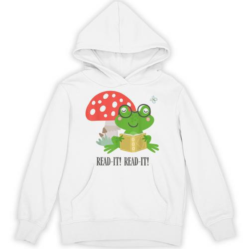 Frog Reading Book Mushroom Cottagecore Aesthetic Frog Unisex Hoodie - Bookorys